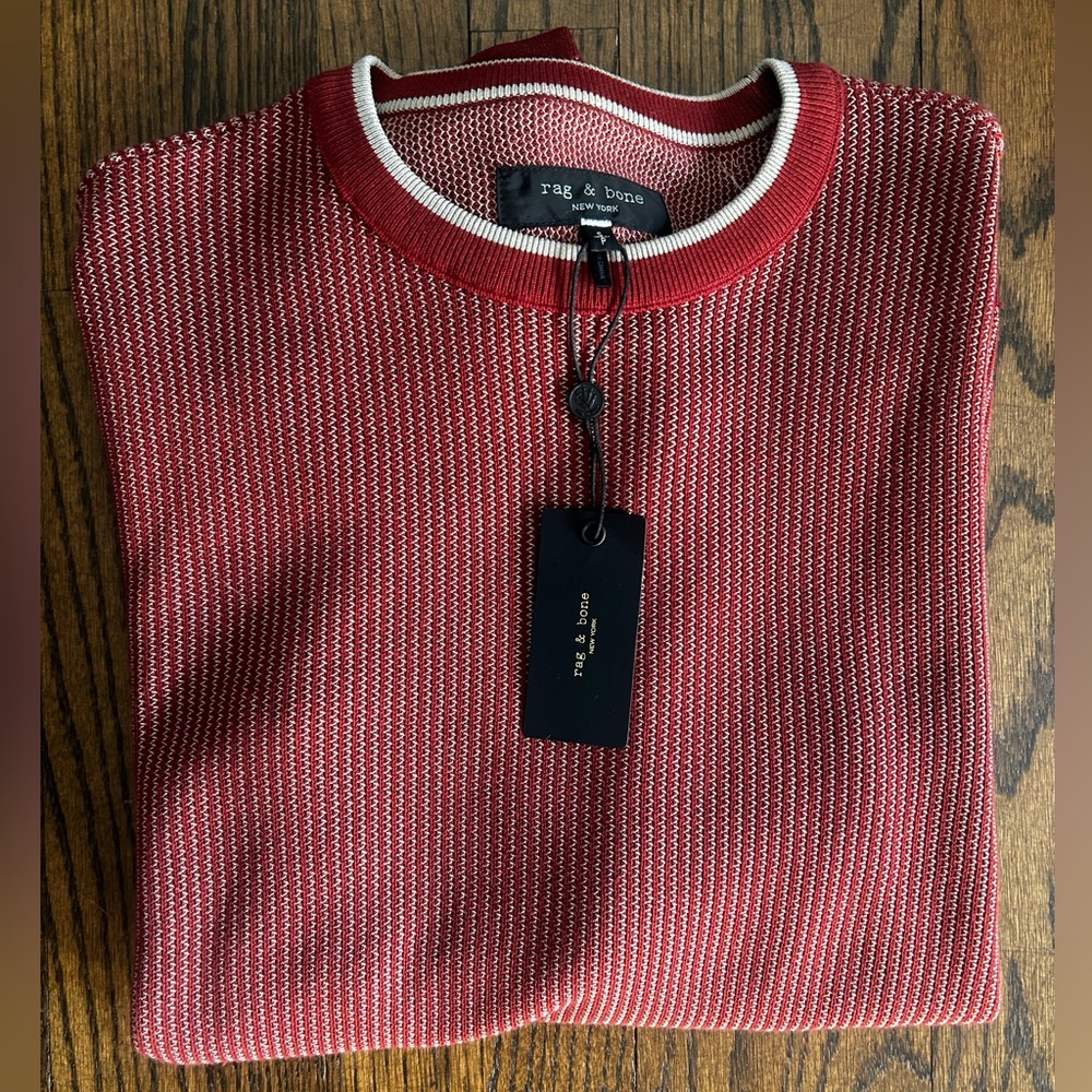 Rag & Bone Men's Red and White Crewneck Sweater